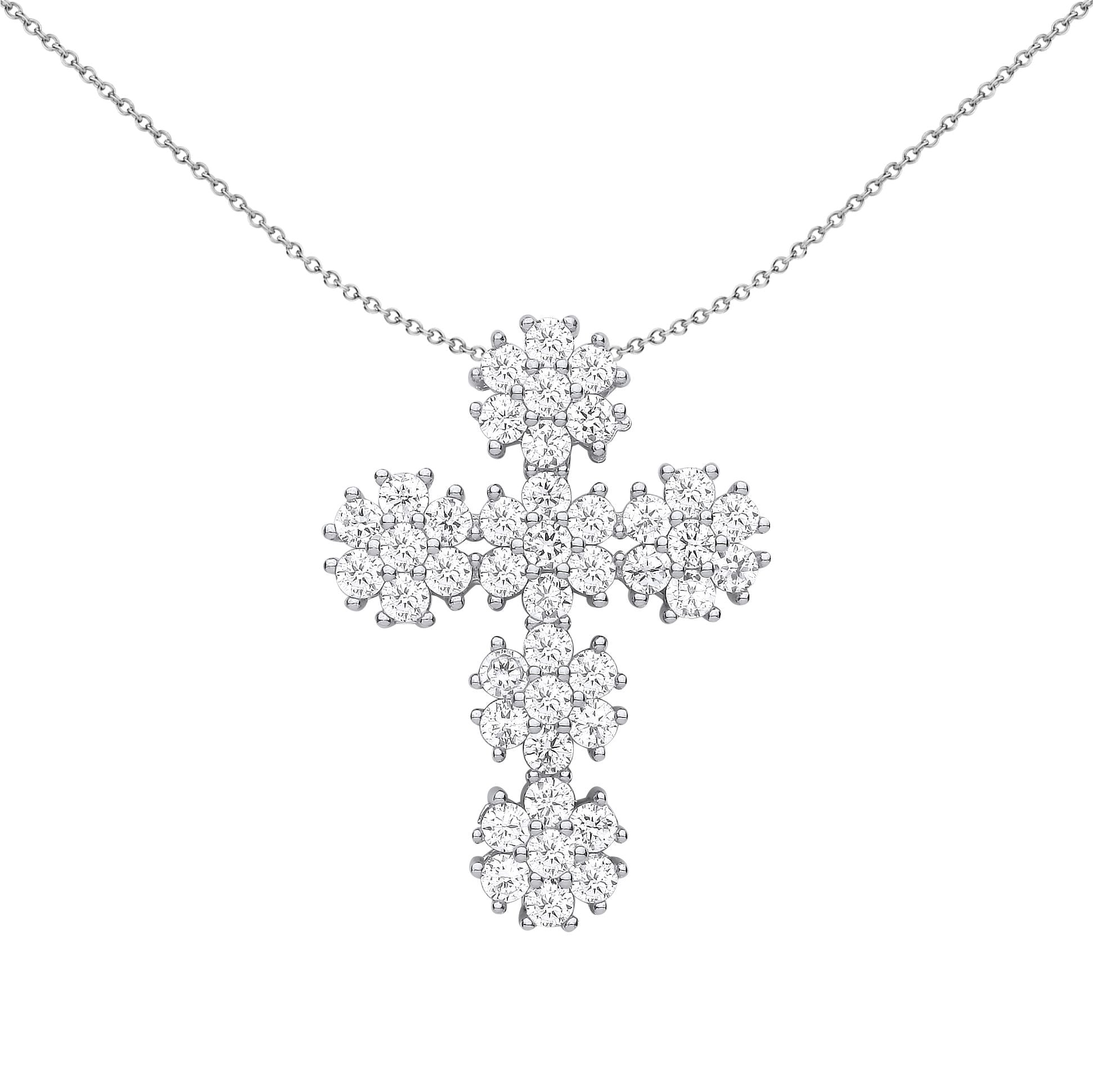 Silver  CZ Fuzzy Dandelion Fireworks Cross Pendant Necklace 18" - GVX060