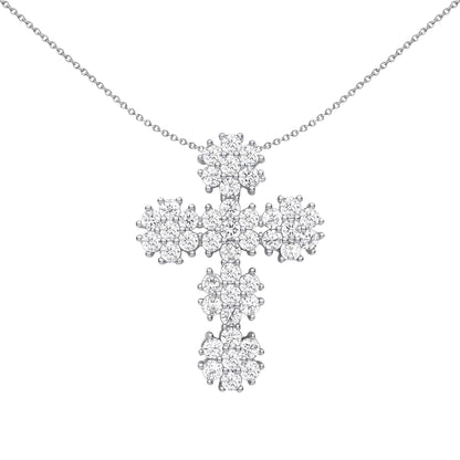 Silver  CZ Fuzzy Dandelion Fireworks Cross Pendant Necklace 18" - GVX060