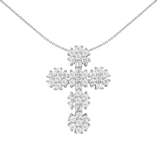 Silver  CZ Fuzzy Dandelion Fireworks Cross Pendant Necklace 18" - GVX060