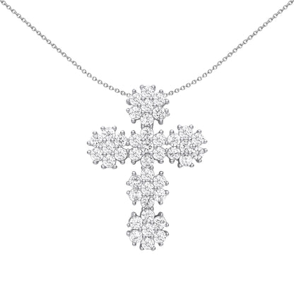 Unisex Silver  CZ Fuzzy Dandelion Cross Pendant Necklace 18" - GVX060