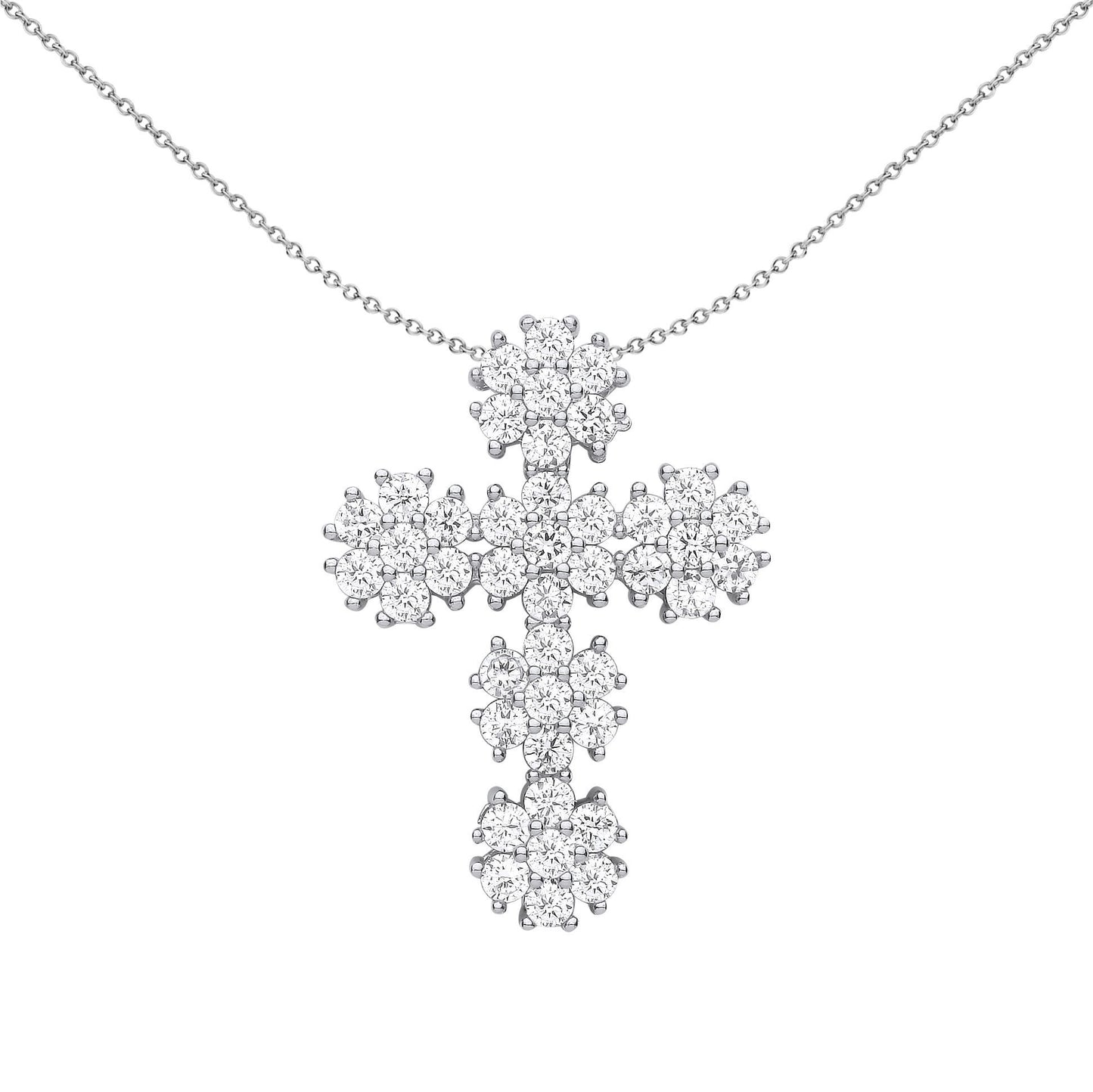 Silver  CZ Fuzzy Dandelion Fireworks Cross Pendant Necklace - GVX060