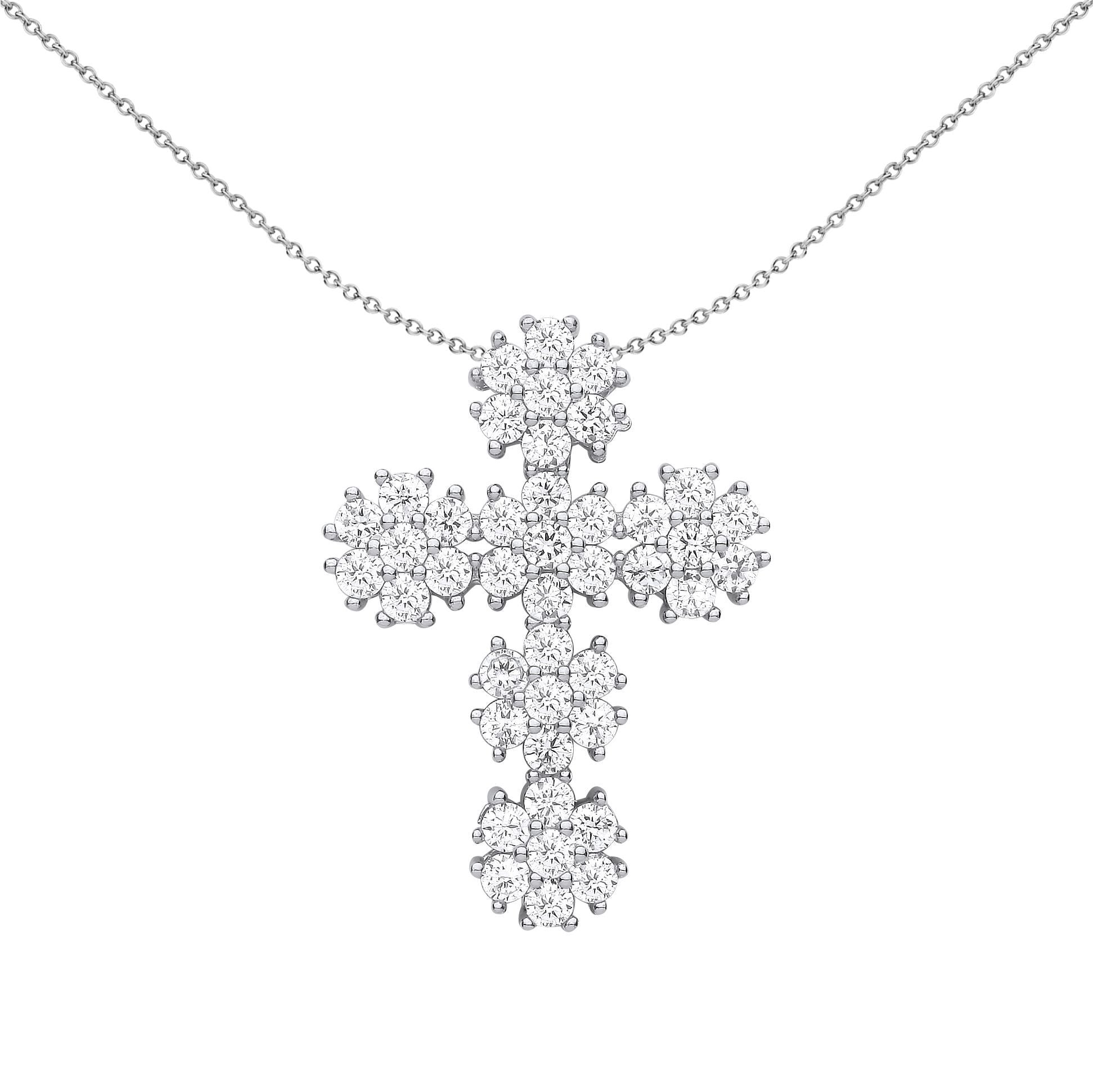 Silver  CZ Fuzzy Dandelion Fireworks Cross Pendant Necklace - GVX060