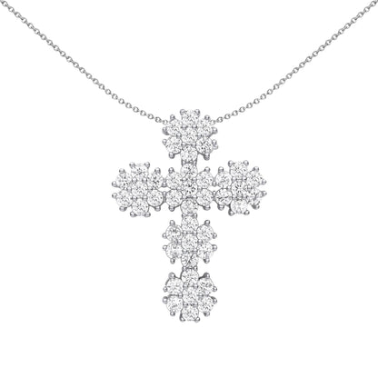 Silver  CZ Fuzzy Dandelion Fireworks Cross Pendant Necklace - GVX060