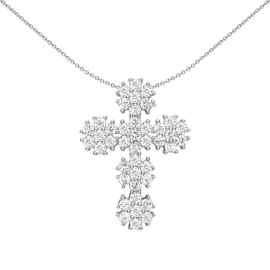 Silver  CZ Fuzzy Dandelion Fireworks Cross Pendant Necklace - GVX060
