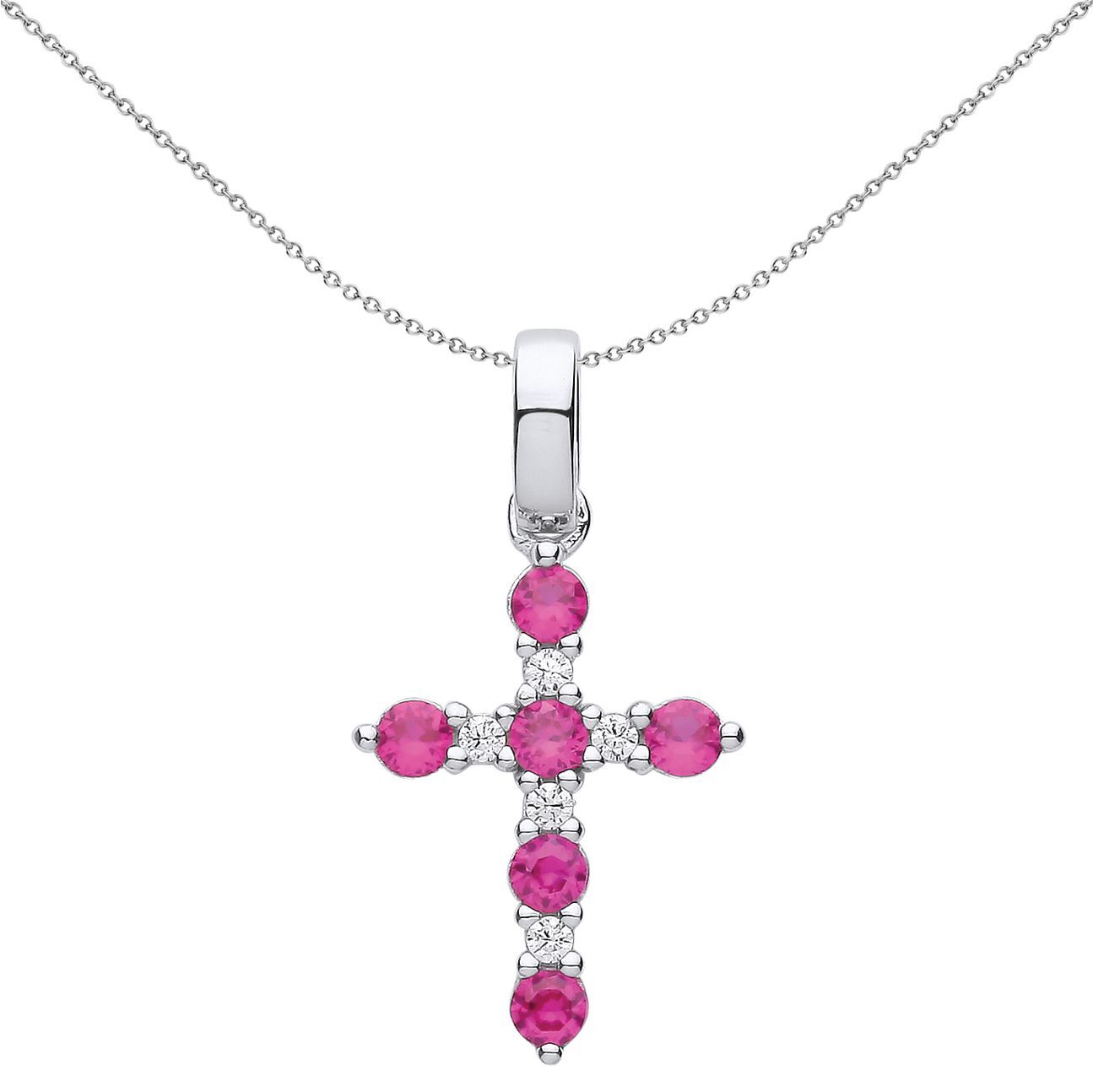 Unisex Silver  Red CZ Eternity Bezant Cross Necklace - GVX062