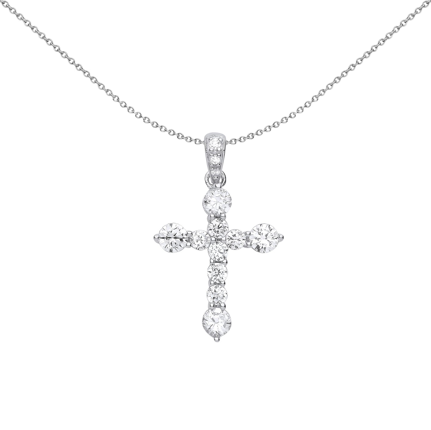 Unisex Silver  CZ Graduated Bubble Cross Pendant Necklace 18" - GVX068