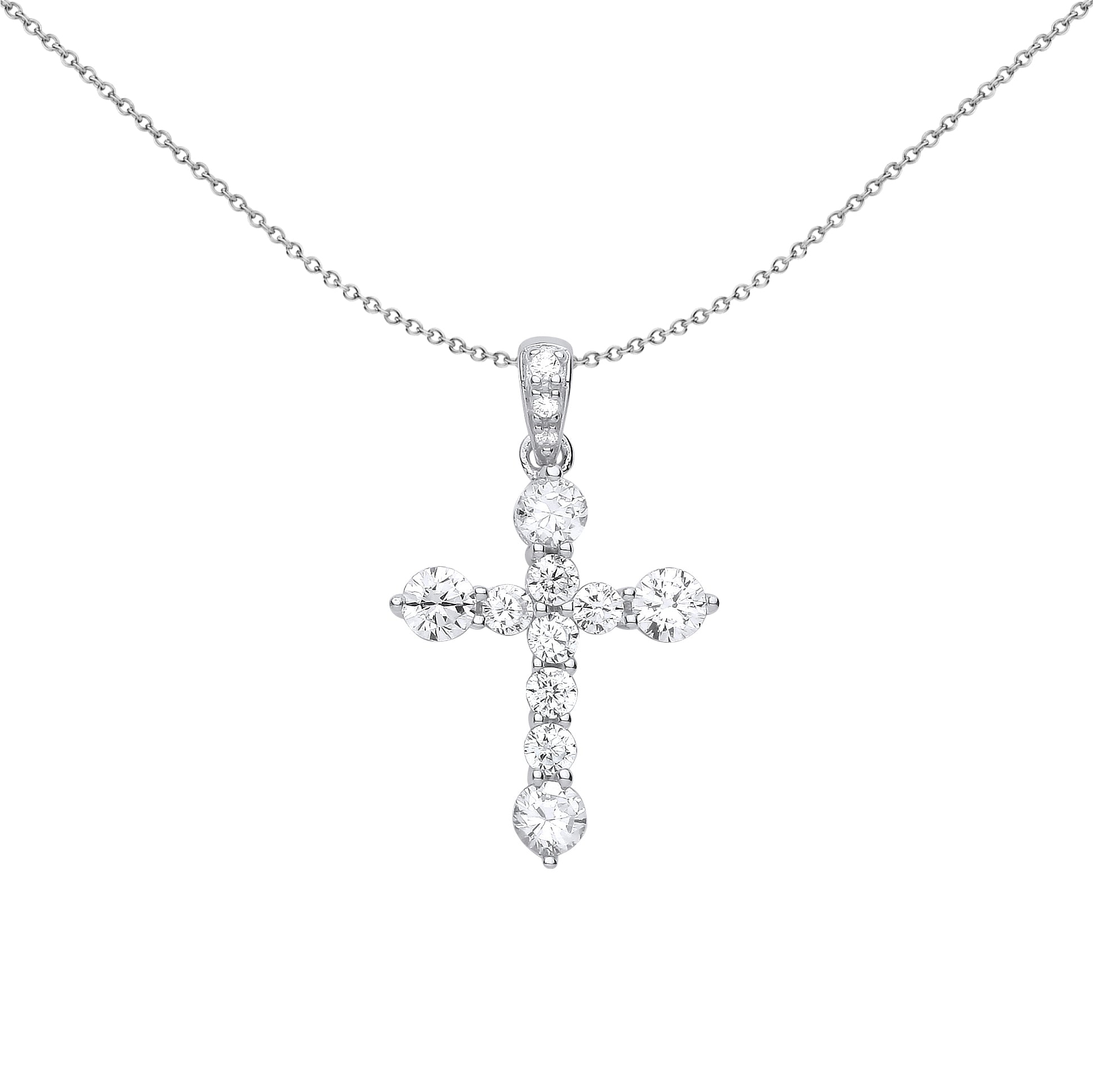 Unisex Silver  CZ Graduated Bubble Cross Pendant Necklace 18" - GVX068