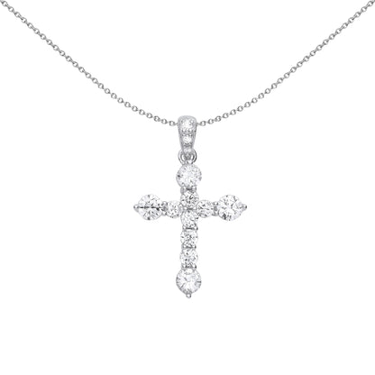 Unisex Silver  CZ Graduated Bubble Cross Pendant Necklace 18" - GVX068