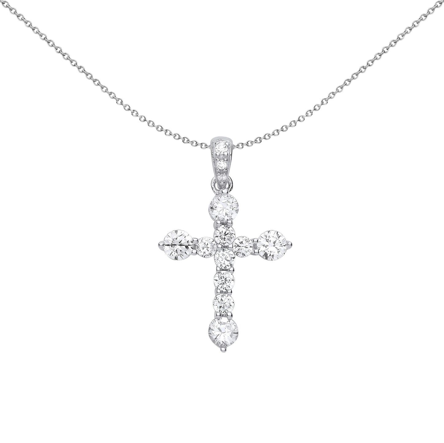 Unisex Silver  CZ Graduated Bubble Cross Pendant Necklace 18" - GVX068