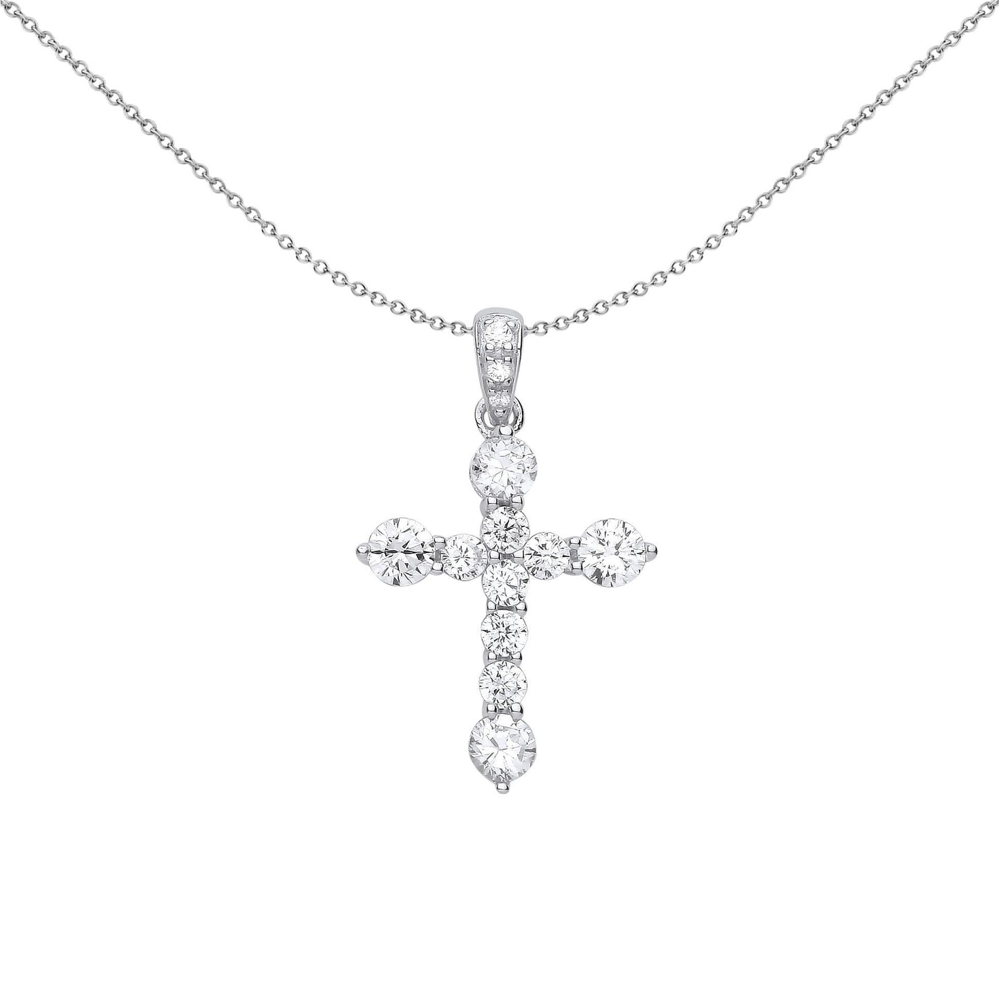 Unisex Silver  CZ Graduated Bubble Cross Pendant Necklace - GVX068