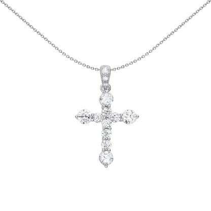 Unisex Silver  CZ Graduated Bubble Cross Pendant Necklace - GVX068