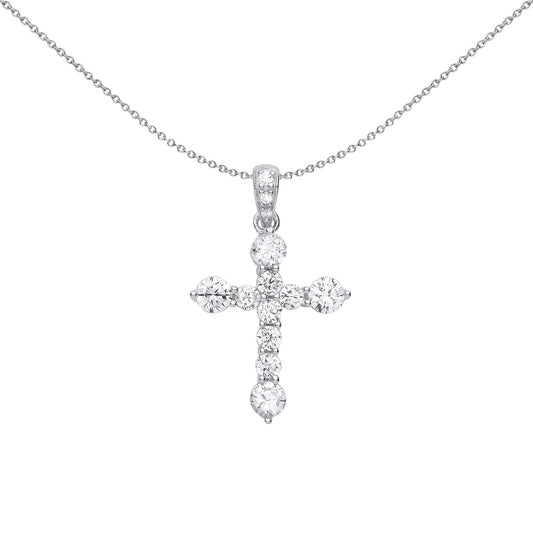 Unisex Silver  CZ Graduated Bubble Cross Pendant Necklace - GVX068