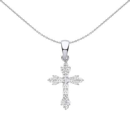 Unisex Silver  CZ Bottoni Fiery Cluster Cross Pendant Necklace 18" - GVX069