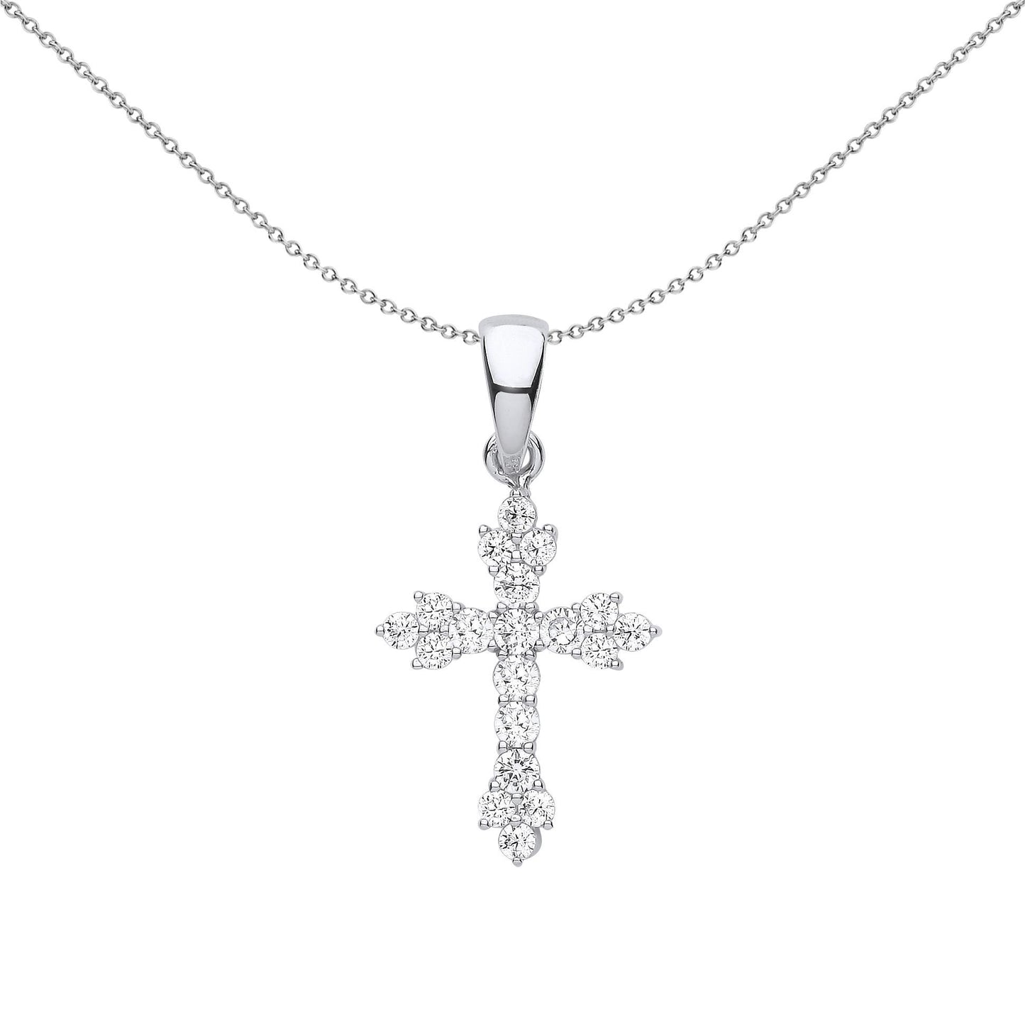 Unisex Silver  CZ Bottoni Fiery Cluster Cross Pendant Necklace - GVX069