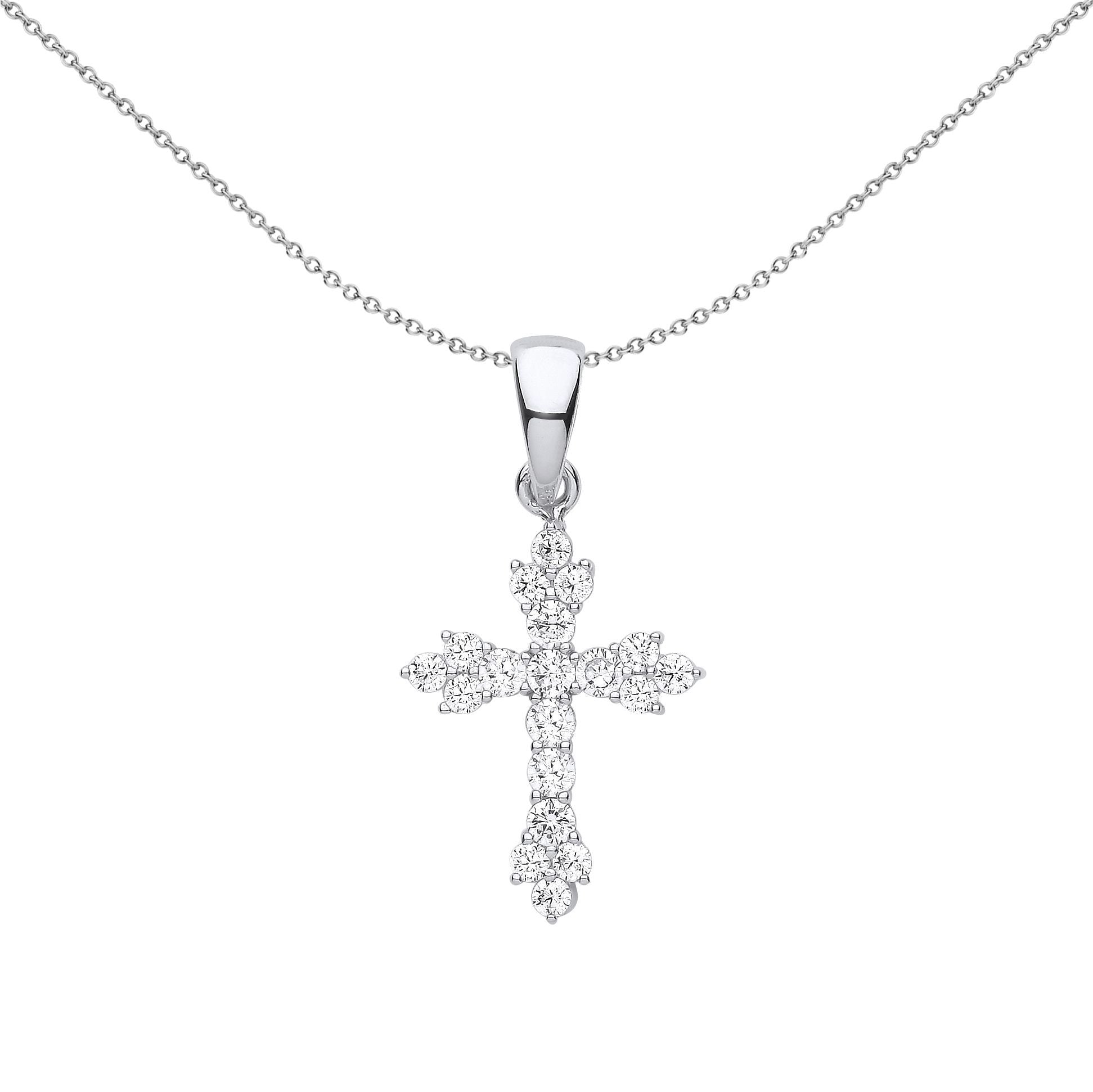 Unisex Silver  CZ Bottoni Fiery Cluster Cross Pendant Necklace - GVX069