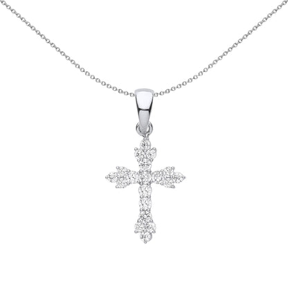 Unisex Silver  CZ Bottoni Fiery Cluster Cross Pendant Necklace - GVX069