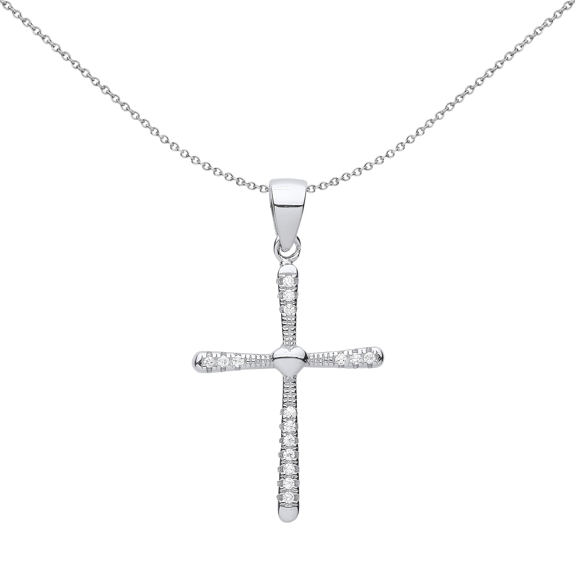 Unisex Silver  CZ Love Heart Graduated Cross Pendant Necklace 18" - GVX070