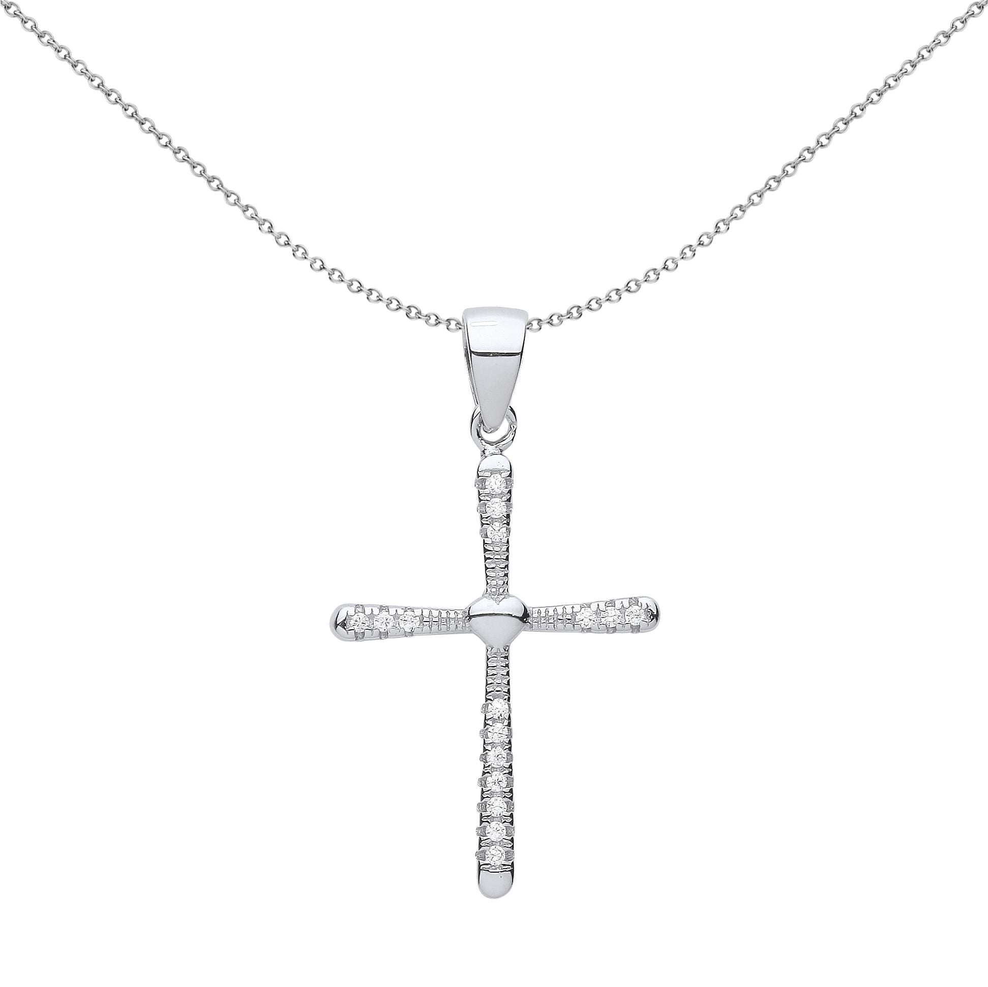 Unisex Silver  CZ Love Heart Graduated Cross Pendant Necklace 18" - GVX070