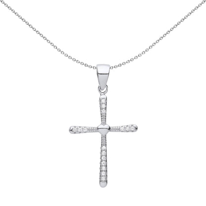 Unisex Silver  CZ Love Heart Graduated Cross Pendant Necklace - GVX070