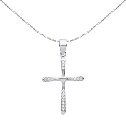 Unisex Silver  CZ Love Heart Graduated Cross Pendant Necklace 18" - GVX070