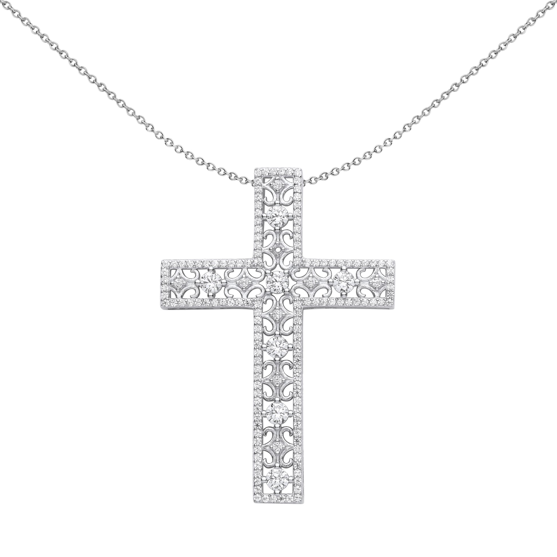 Unisex Silver  Filigree Lattice Outline Cross Pendant Necklace - GVX071