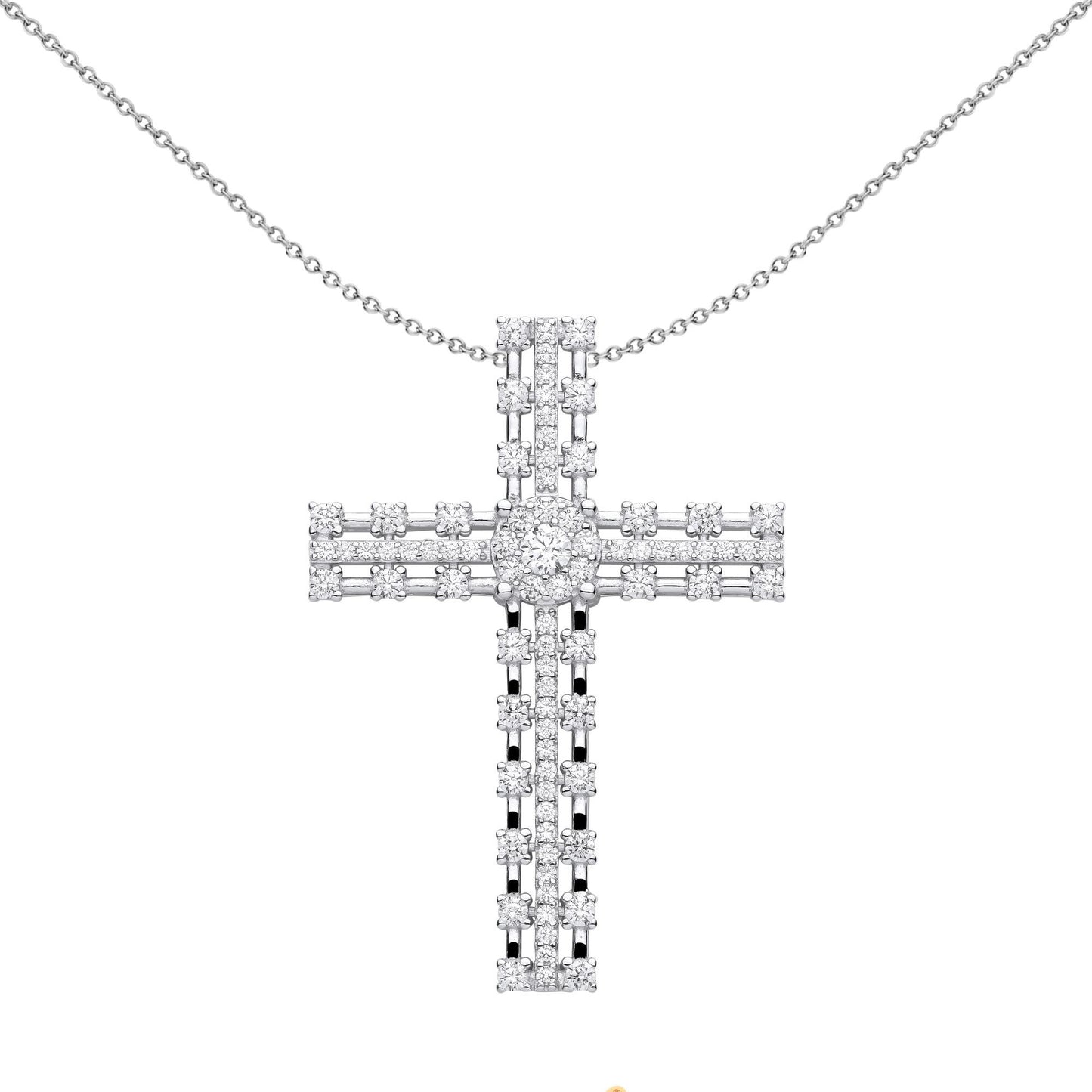 Unisex Silver  CZ Station Outline Eternity Cross Necklace - GVX072