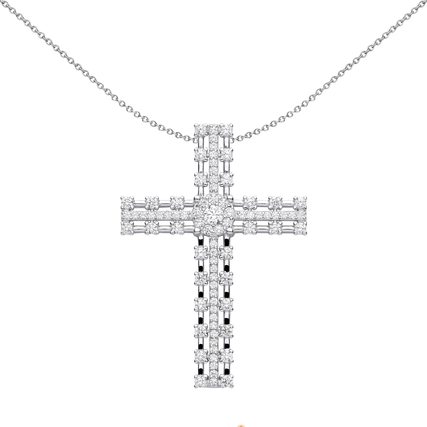 Unisex Silver  CZ Station Outline Eternity Cross Necklace 18" - GVX072