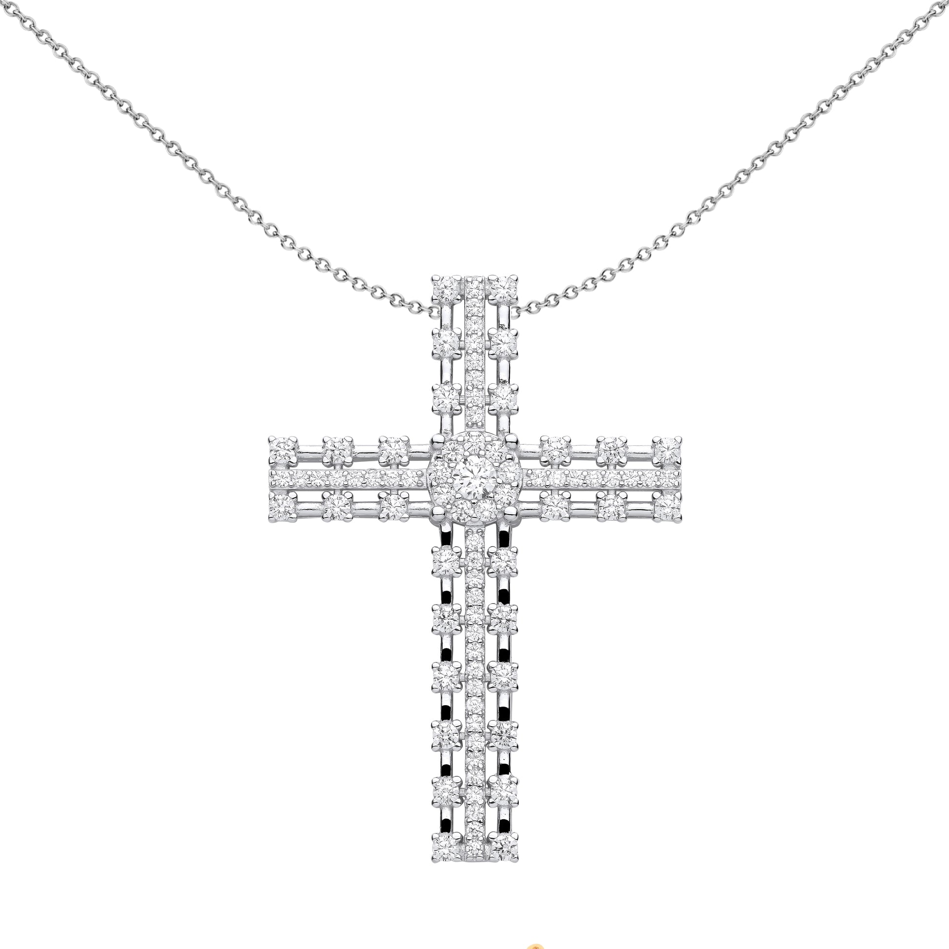 Unisex Silver  CZ Station Outline Eternity Cross Necklace 18" - GVX072