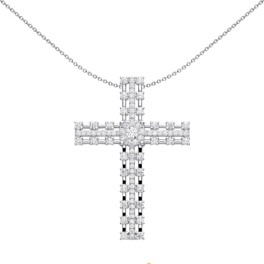 Unisex Silver  CZ Station Outline Eternity Cross Necklace 18" - GVX072