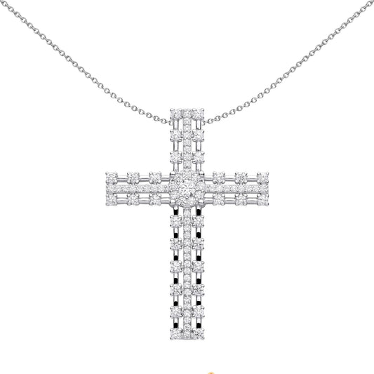 Unisex Silver  CZ Station Outline Eternity Cross Necklace 18" - GVX072