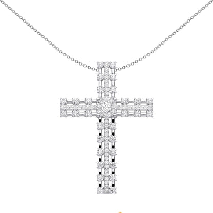 Unisex Silver  CZ Station Outline Eternity Cross Necklace - GVX072