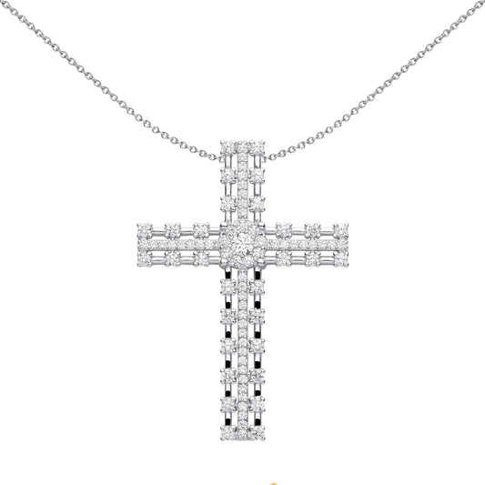 Unisex Silver  CZ Station Outline Eternity Cross Necklace - GVX072