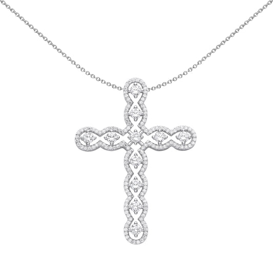 Unisex Silver  Scallop Edge Wavy Cross Pendant Necklace - GVX073
