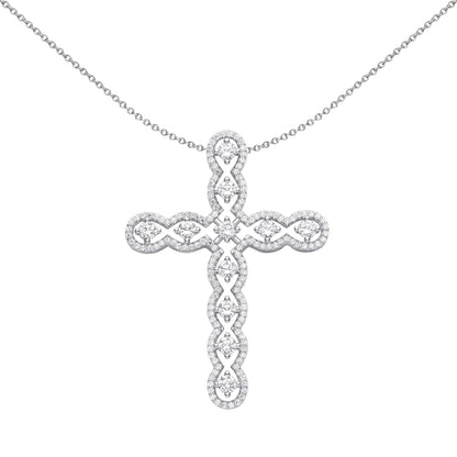Unisex Silver  CZ Scallop Edge Wavy Cross Pendant Necklace - GVX073