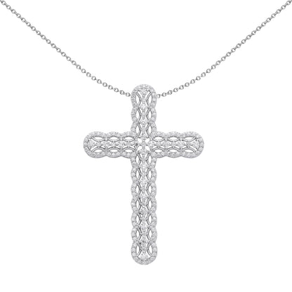 Unisex Silver  Scallop Edge Tennis Cross Pendant Necklace - GVX074