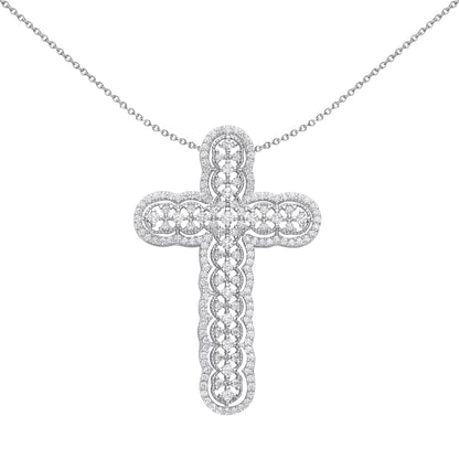 Silver  CZ Scallop Edge Overlapping Circles Cross Necklace - GVX075