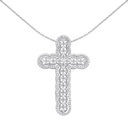 Silver  CZ Scallop Edge Overlapping Circles Cross Necklace 18" - GVX075