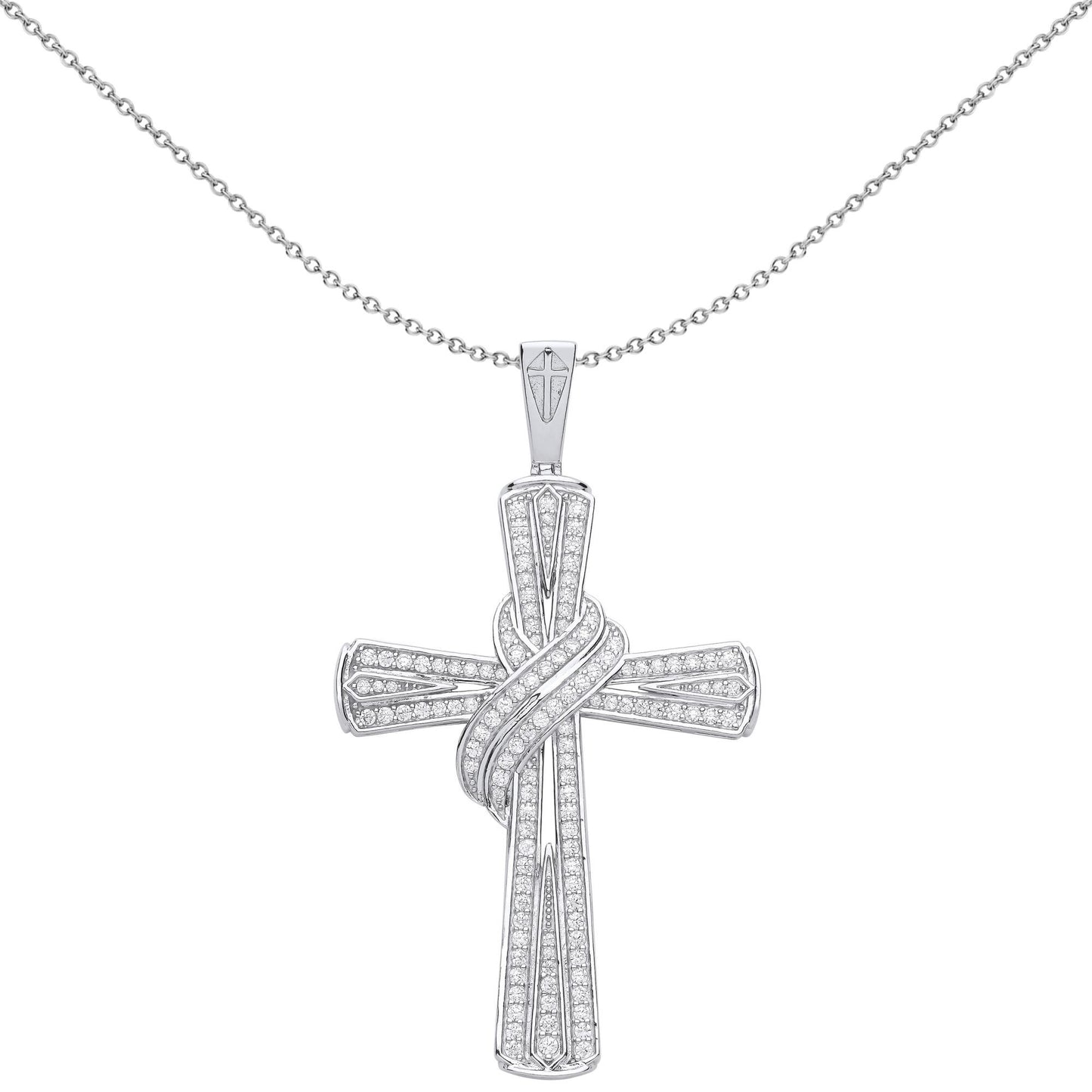 Unisex Silver  CZ Scarf Adorned Graduated Cross Necklace - GVX076