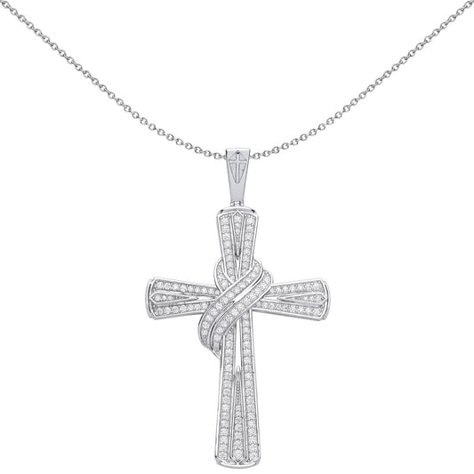 Unisex Silver  CZ Scarf Adorned Graduated Cross Necklace - GVX076
