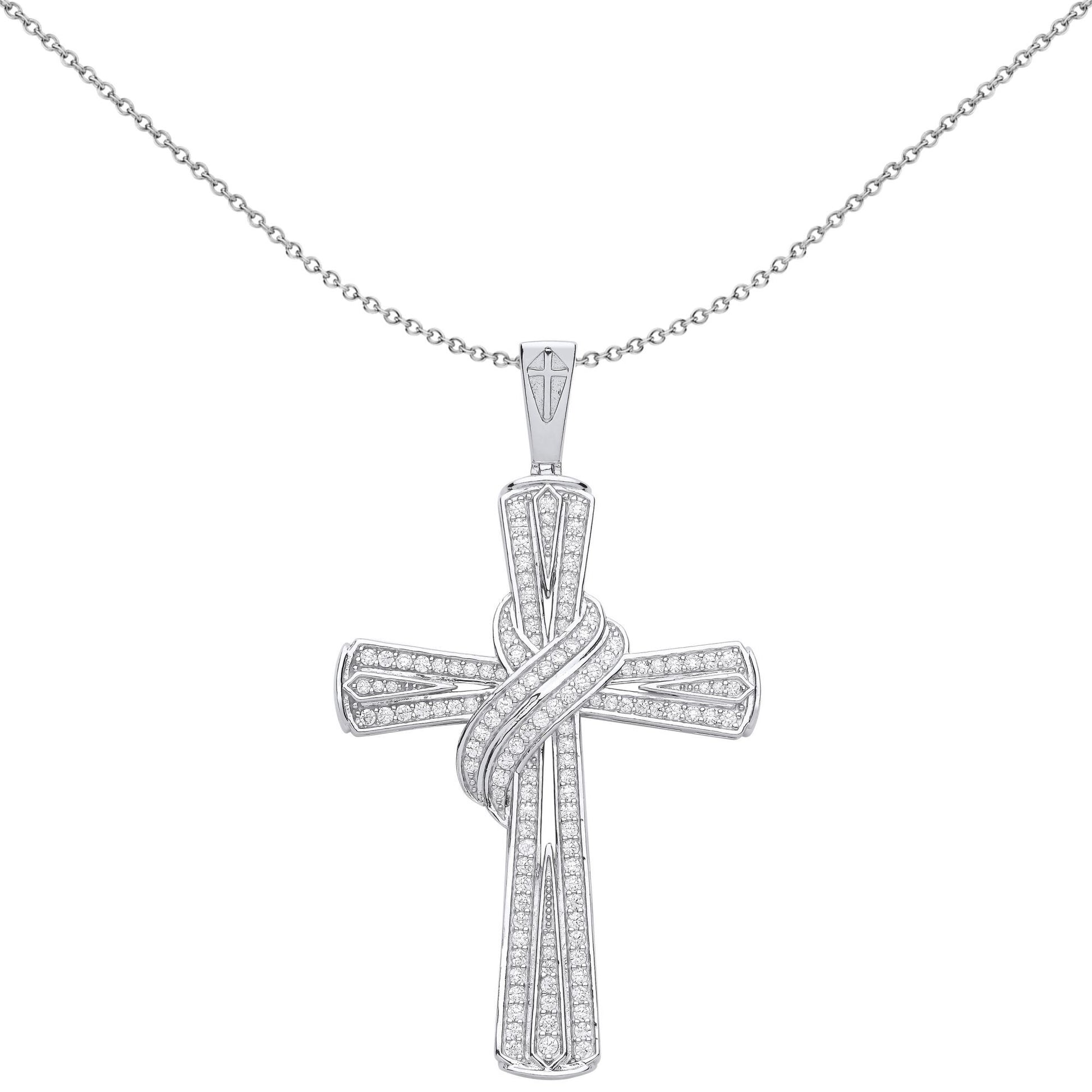Unisex Silver  CZ Scarf Adorned Graduated Cross Necklace - GVX076