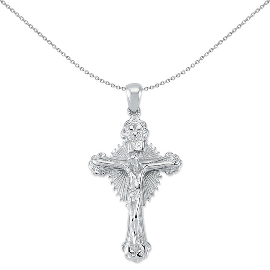 Unisex Silver  INRI Crucifix Radiant Cross Pendant Necklace - GVX078