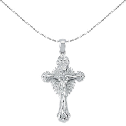 Unisex Silver  INRI Crucifix Radiant Cross Pendant Necklace 18" - GVX078