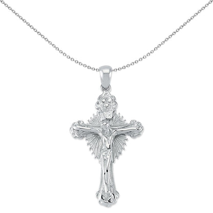 Unisex Silver  INRI Crucifix Radiant Cross Pendant Necklace - GVX078