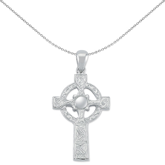Unisex Silver  Carved Celtic Knot Cross Pendant Necklace - GVX079