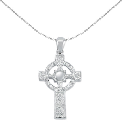 Unisex Silver  Carved Celtic Knot Cross Pendant Necklace 18 inch - GVX079