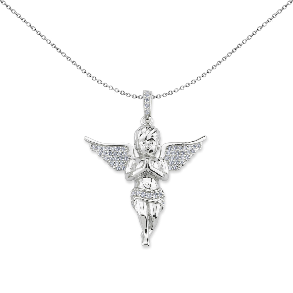 Unisex Silver  Cherub Angel Wings Cross Pendant Necklace - GVX080