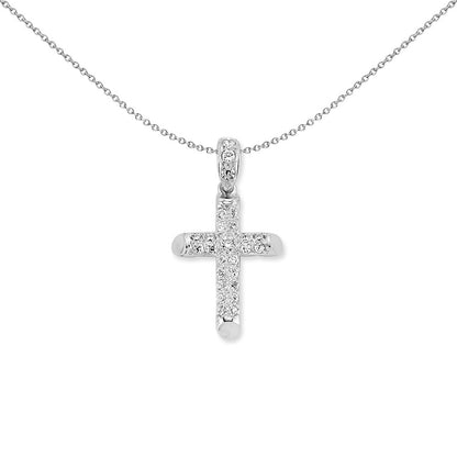 Unisex 925 Silver  CZ Bevelled Cap Cross Pendant Necklace 18 inch - GVX081