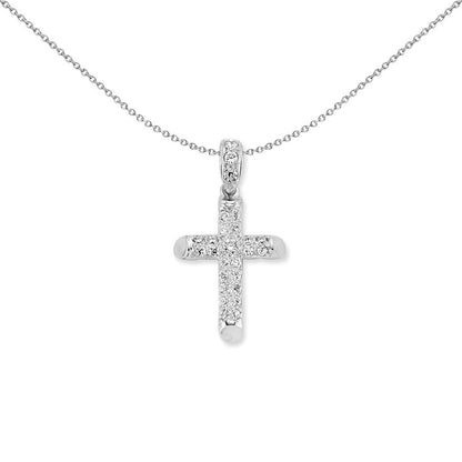 Unisex 925 Silver  CZ Bevelled Cap Cross Pendant Necklace - GVX081