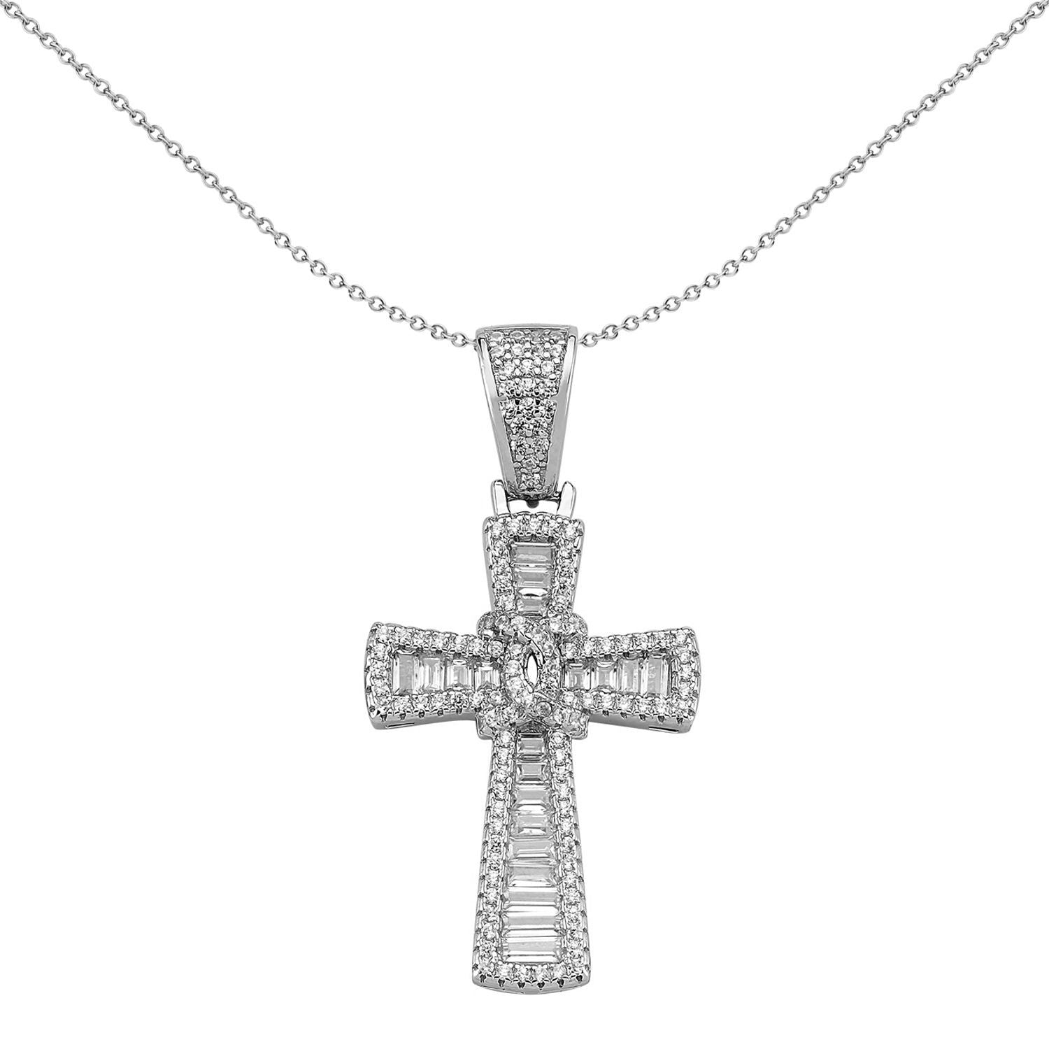 Unisex Silver  CZ Byzantine Knot Shimmering Cross Necklace - GVX083