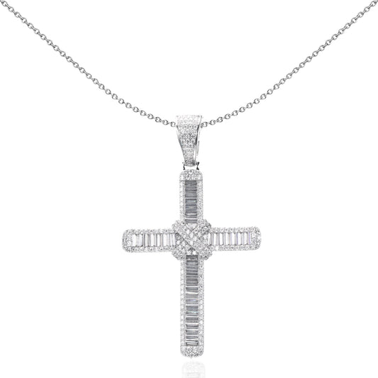 Unisex Silver  Kiss Wrap Shimmering Cross Pendant Necklace - GVX091